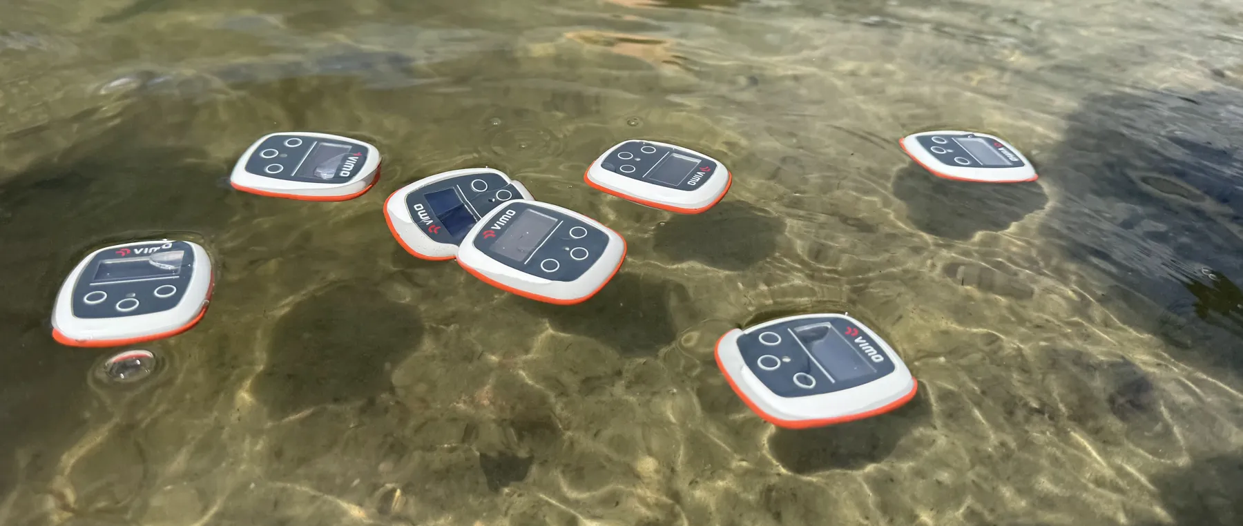 Vimo Swim tempo trainers floating in clear shallow lake water